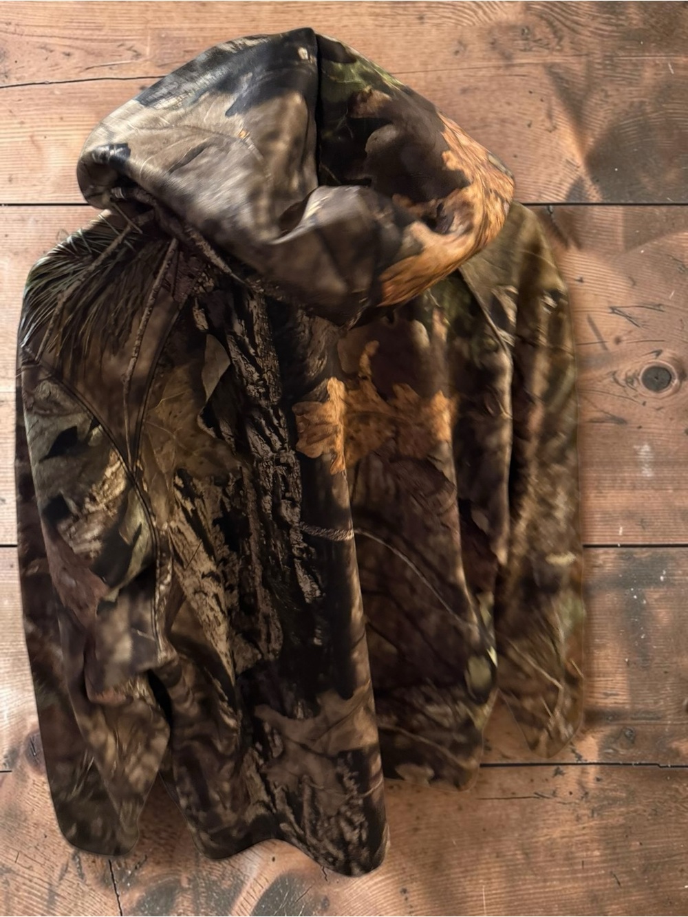 Mossy Oak Camouflage Hooded Field Jacket in Olive and Brown with Built in Gaiter
